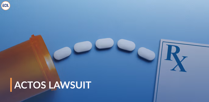 Prescription bottle and white pills representing Actos lawsuit, highlighting concerns over potential bladder cancer risks associated with long-term use.