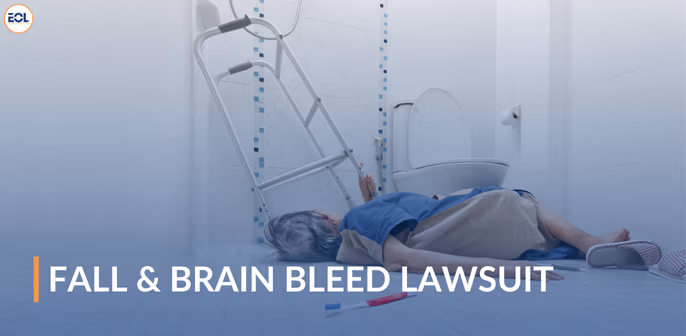 Person lying on the bathroom floor after a fall, with a walker nearby, emphasizing the serious implications of falls leading to brain bleeds and related lawsuits.