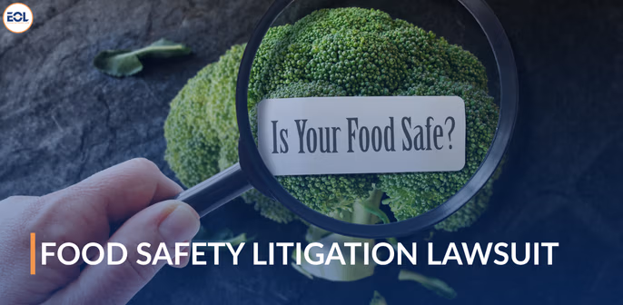 Broccoli under magnifying glass with text "Is Your Food Safe?" highlighting food safety litigation concerns.