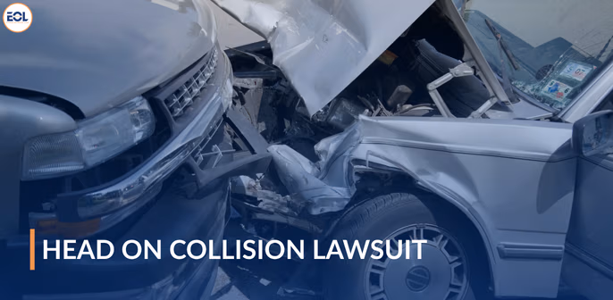 Head-on collision scene showing damaged vehicles, emphasizing the legal implications of a head-on collision lawsuit.