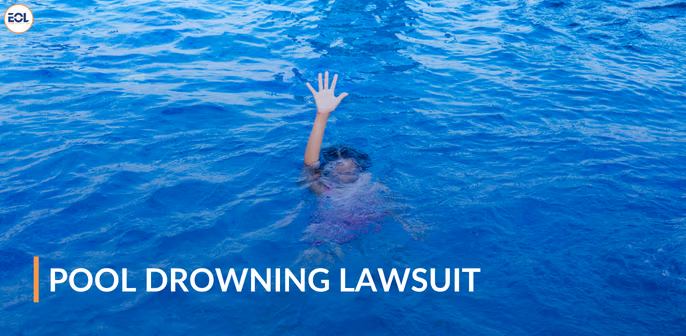 Child in swimming pool raising hand for help, emphasizing pool drowning lawsuit theme related to personal injury claims.
