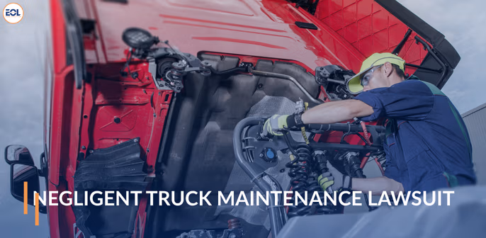 Mechanic inspecting engine components of a red truck, emphasizing negligent truck maintenance lawsuit.